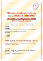 MD Stationary Engineer Grade 1 Exam 2026&sol;2027 Practice Test&colon; 200 Questions with Full Answers & Explanations for Boilers&comma; HVAC&comma; Pumps & Controls&NewLine;