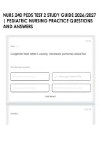 Nurs 240 Peds Test 2 Study Guide 2026&sol;2027 &vert; Pediatric Nursing Practice Questions And Answers