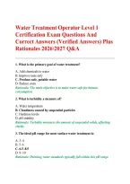 Water Treatment Operator Level 1 Exam Q&A 2026&sol;2027