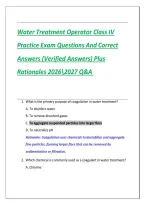 Water Treatment Operator Class IV Practice Exam Q&A 2026&sol;2027