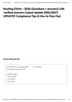 Roofing EXAM - 2026 &lpar;Questions &plus; Answers&rpar; with verified Answers &lpar;Latest Update 2026&sol;2027&rpar; UPDATE&excl;&excl; Compliance Tips & How to Pass Fast&NewLine;