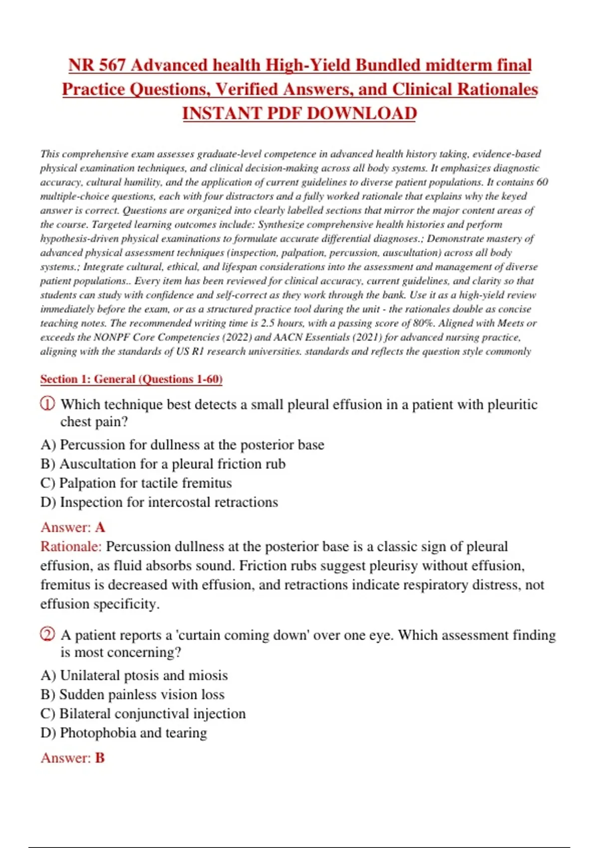 Page Yield Examples Nr 567 Advanced Health High Yield Bundled Midterm Final Practice ...