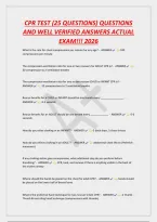 Cpr Test &lpar;25 Questions&rpar; Questions &NewLine;And Well Verified Answers Actual &NewLine;Exam&excl;&excl;&excl; 2026 