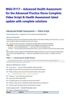 WGU D117 &ndash; Advanced Health Assessment for the Advanced Practice Nurse Complete Video Script & Health Assessment latest update with complete solutions &NewLine;&NewLine;