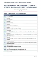 Bio 130 - Anatomy and Physiology 1 - Chapter 1 &ndash;&NewLine;UPDATED Questions with 100&percnt; Verified Answers