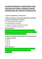 Louisiana Pharmacist Jurisprudence Exam Questions and Correct Answers 2026 &ndash; Complete Practice Test and Study Guide