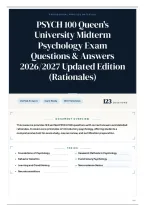 PSYCH 100&percnt; Queen-s University Midterm Psychology Exam Questions & Answers 2026&sol;2027 Updated Edition &lpar;Rationales&rpar;