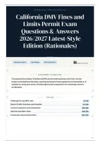 California DMV Fines and Limits Permit Exam Questions & Answers 2026&sol;2027 Latest-Style Edition &lpar;Rationales&rpar;