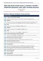 NUR 318 Study Guide Exam 1 &lpar;women's health&rpar; &ndash;&NewLine;UPDATED Questions with 100&percnt; Verified Answers