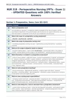 NUR 318 - Perioperative Nursing &lpar;PPTs - Exam 1&rpar;&NewLine;&ndash; UPDATED Questions with 100&percnt; Verified&NewLine;Answers