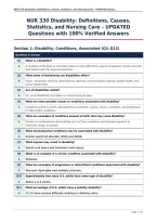 NUR 330 Disability&colon; Definitions&comma; Causes&comma;&NewLine;Statistics&comma; and Nursing Care &ndash; UPDATED&NewLine;Questions with 100&percnt; Verified Answers
