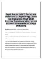Psych Prep - Unit 7&colon; Social and Multicultural Psychology Leave the first rating TEST BANK Practice Questions with correct answers Chamberlain College of Nursing
