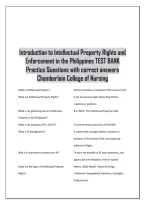 Introduction to Intellectual Property Rights and Enforcement in the Philippines TEST BANK Practice Questions with correct answers Chamberlain College of Nursing  