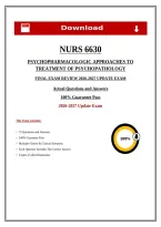 Nurs 6630 Psychopharmacologic Approaches To Treatment Of Psychopathology Final Exam Review 2026-2027 Update Exam Actual Questions And Answers 100- Guarantee Pass 2026-2027 Update Exam