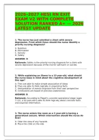 HESI RN Exit Exam V2 &ndash; Complete Questions and Answers with Rationales &ndash; Ranked A&plus; &ndash; 2026&ndash;2027 Latest Update &ndash; Instant Download PDF&NewLine;&NewLine;
