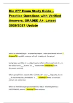 Bio 277 Exam Study Guide &ndash; &NewLine;Practice Questions with Verified &NewLine;Answers&period; GRADED A&plus;&period; Latest &NewLine;2026&sol;2027 Update 