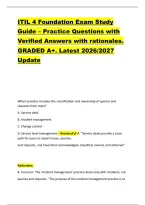 ITIL 4 Foundation Exam Study &NewLine;Guide &ndash; Practice Questions with &NewLine;Verified Answers with rationales&period; &NewLine;GRADED A&plus;&period; Latest 2026&sol;2027 &NewLine;Update 