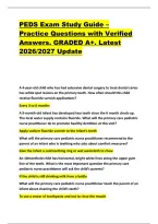 PEDS Exam Study Guide &ndash; &NewLine;Practice Questions with Verified &NewLine;Answers&period; GRADED A&plus;&period; Latest &NewLine;2026&sol;2027 Update PEDS Exam Study Guide &ndash; &NewLine;Practice Questions with Verified &NewLine;Answers&period; GRADED A&plus;&period; Latest &NewLine;2026&sol;2027 Update &NewLine;