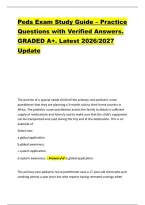 Peds Exam Study Guide &ndash; Practice &NewLine;Questions with Verified Answers&period; &NewLine;GRADED A&plus;&period; Latest 2026&sol;2027 &NewLine;Update 