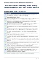 NURS 415 Intro to Community Health Nursing &ndash;&NewLine;UPDATED Questions with 100&percnt; Verified Answers