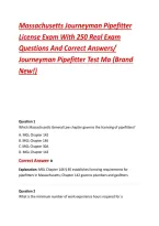 Massachusetts Journeyman Pipefitter &NewLine;License Exam With 250 Real Exam &NewLine;Questions And Correct Answers&sol; &NewLine;Journeyman Pipefitter Test Ma &lpar;Brand &NewLine;New&excl;&rpar;