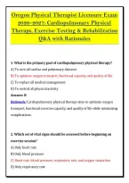 Oregon Physical Therapist Licensure Exam &NewLine;2026&ndash;2027&colon; Cardiopulmonary Physical &NewLine;Therapy&comma; Exercise Testing & Rehabilitation &NewLine;Q&A with Rationales 