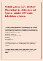 NUR 230 Maternal Exam 1 &vert; NUR 230 &NewLine;Maternal Exam 1 &sol; 100 Questions and &NewLine;Answers &vert; Update &vert; 100&percnt; Correct -&NewLine;Galen College of Nursing