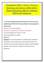 Chamberlain NR 511 Exam 1 Practice &NewLine;Questions and Answers &lpar;2026&ndash;2027&rpar;&colon; &NewLine;Clinical Reasoning&comma; History Taking & &NewLine;Differential Diagnosis 