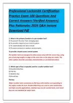 Professional Locksmith Certification&NewLine;Practice Exam 100 Questions And&NewLine;Correct Answers &lpar;Verified Answers&rpar;&NewLine;Plus Rationales 2026 Q&A Instant&NewLine;Download Pdf