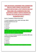 Nurs 190 Physical Assessment Final Examination&NewLine;Practice Paper&vert; Newest Evaluated 100&percnt;&NewLine;Complete Hinted Exam&vert; Latest Updated 2026-2027&NewLine;Final Exam&vert; Well Elaborated High Yield&NewLine;Questions & Correct Verified Answers &lpar;Key&NewLine;Reliable Solutions&rpar; Detailed Rational