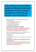 AGMT Architectural Glass and Metal&NewLine;Technician Certification Practice Exam&NewLine;100 Questions And Correct Answers&NewLine;&lpar;Verified Answers&rpar; Plus Rationales&NewLine;2026 Q&A Instant Download Pdf