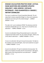 Dosage Calculation Practice Exam 1 Actual &NewLine;Exam Questions And Answers Updated &NewLine;2026&sol;2027 &vert; 100&percnt; Verified &vert; Detailed &NewLine;Rationales &ndash; Pass Guaranteed A&plus; Graded &vert; &NewLine;Instant Download 