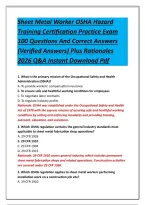 Sheet Metal Worker OSHA Hazard Training Certification Practice Exam 100 Questions And Correct Answers &lpar;Verified Answers&rpar; Plus Rationales 2026 Q&A Instant Download Pdf