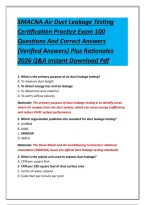 SMACNA Air Duct Leakage Testing Certification Practice Exam 100 Questions And Correct Answers &lpar;Verified Answers&rpar; Plus Rationales 2026 Q&A Instant Download Pdf