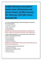 Certified Manufacturing Engineer Practice Exam 100 Questions And Correct Answers &lpar;Verified Answers&rpar; Plus Rationales 2026 Q&A Instant Download Pdf