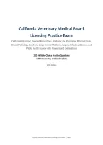 California Veterinary Medical Board &NewLine;Licensing Practice Exam&NewLine;California Veterinary Law and Regulations&comma; Anatomy and Physiology&comma; Pharmacology&comma; &NewLine;Clinical Pathology&comma; Small and Large Animal Medicine&comma; Surgery&comma; Infectious Disease and &NewLine;Public Health Review w