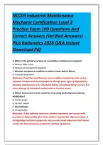 NCCER Industrial Maintenance Mechanic Certification Level 3 Practice Exam 100 Questions And Correct Answers &lpar;Verified Answers&rpar; Plus Rationales 2026 Q&A Instant Download Pdf