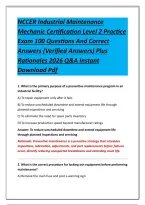 NCCER Industrial Maintenance Mechanic Certification Level 2 Practice Exam 100 Questions And Correct Answers &lpar;Verified Answers&rpar; Plus Rationales 2026 Q&A Instant Download Pdf