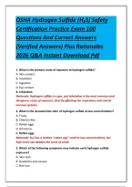 OSHA Hydrogen Sulfide &lpar;H₂S&rpar; Safety Certification Practice Exam 100 Questions And Correct Answers &lpar;Verified Answers&rpar; Plus Rationales 2026 Q&A Instant Download Pdf