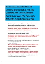 Wastewater Operator Class III Licensing Exam Practice Test 100 Questions And Correct Answers &lpar;Verified Answers&rpar; Plus Rationales 2026 Q&A Instant Download Pdf
