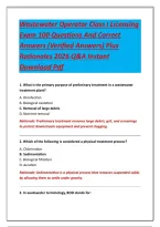 Wastewater Operator Class I Licensing Exam 100 Questions And Correct Answers &lpar;Verified Answers&rpar; Plus Rationales 2026 Q&A Instant Download Pdf