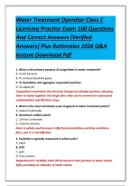 Water Treatment Operator Class C Licensing Practice Exam 100 Questions And Correct Answers &lpar;Verified Answers&rpar; Plus Rationales 2026 Q&A Instant Download Pdf