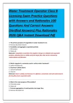 Water Treatment Operator Class B Licensing Exam Practice Questions with Answers and Rationales 100 Questions And Correct Answers &lpar;Verified Answers&rpar; Plus Rationales 2026 Q&A Instant Download Pdf