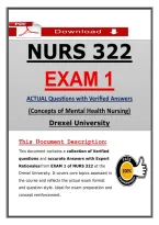 NURS 322 Exam 1 &ndash; Concepts of Mental Health Nursing Drexel &lpar;Latest 2026&sol;2027&rpar; Actual Questions & Answers &lpar;A&plus; Graded&rpar; &vert; Updated PDF