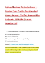 Indiana Plumbing Contractor Exam &mdash; &NewLine;Practice Exam Practice Questions And &NewLine;Correct Answers &lpar;Verified Answers&rpar; Plus &NewLine;Rationales 2027 Q&A &vert; Instant &NewLine;Download Pdf 
