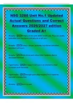 NSG 3280 Unit No&period;1 Updated&NewLine;Actual Questions and Correct&NewLine;Answers 2026&sol;2027 edition&NewLine;Graded A&plus;&NewLine;Atrophy -Pt had a stroke with deficit to left side&period; They are mostly&NewLine;bedridden and now have contractures in left arm&period;&NewLine;Atrophy -Causes &equals; disuse&comma; ischemia&comma; nutr