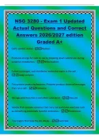 NSG 3280 - Exam 1 Updated&NewLine;Actual Questions and Correct&NewLine;Answers 2026&sol;2027 edition&NewLine;Graded A&plus;&NewLine;Cell's control center -Nucleus&NewLine;Produces energy for cells to use by breaking down substances during&NewLine;oxidative metabolism&period; -Mitochodrion&NewLine;Collects packag