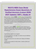 NU372 HESI Case Study&NewLine;Hypertension Exam Questions &&NewLine;Verified Answers &lpar;Latest 2026&sol;&NewLine;2027 Update&rpar; 100&percnt; &vert; Grade A&plus;&NewLine;Meet the Client - Answers  A group of nursing students&NewLine;is conducting blood pressure and cholesterol screenings outside a local&NewLine;home impro