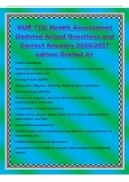 NUR 112&colon; Health Assessment&NewLine;Updated Actual Questions and&NewLine;Correct Answers 2026&sol;2027&NewLine;edition Graded A&plus;&NewLine;Health Assessment&NewLine;Systematic collection of patient health data used to make clinical&NewLine;judgments and plan care&period;&NewLine;Nursing Process &lpar;ADPIE&rpar;&NewLine;Assessment&comma; D