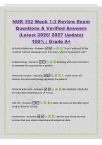 NUR 152 Week 1-3 Review Exam&NewLine;Questions & Verified Answers&NewLine;&lpar;Latest 2026&sol; 2027 Update&rpar;&NewLine;100&percnt; &vert; Grade A&plus;&NewLine;Activity Intolerance - Answers  "I can't walk out to the&NewLine;mail box without stopping every few steps&comma; what is wrong with me&quest;"&NewLine;Col